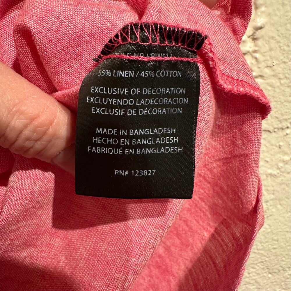 harve benard Size Small Linen Blouse Cotton Blend Washable Short Sleeve Pink - Picture 6 of 8